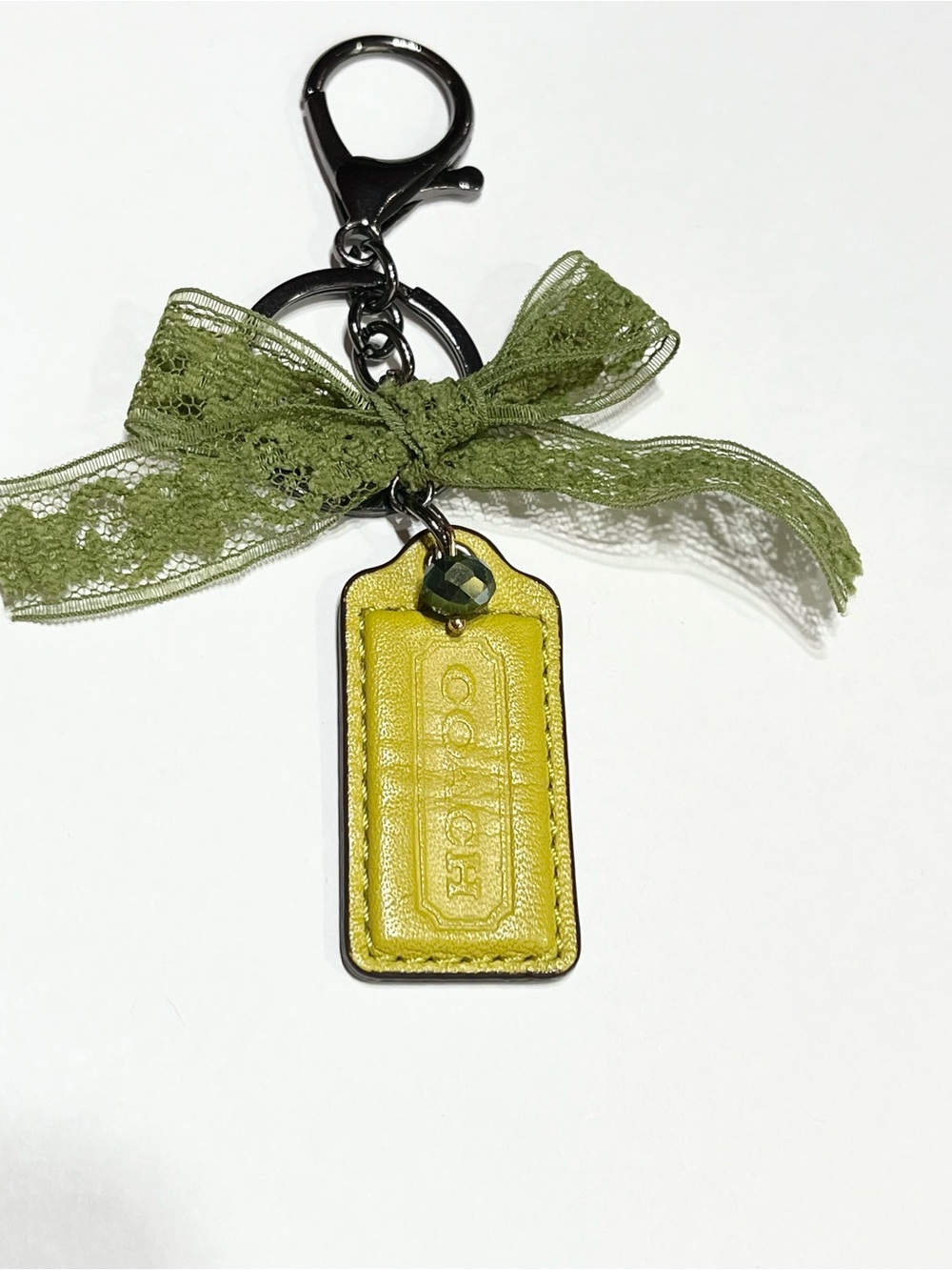 Green Coach Hangtag on Handmade Keychain